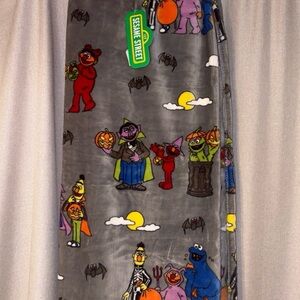 Sesame Street Gray Blanket with Colorful Characters